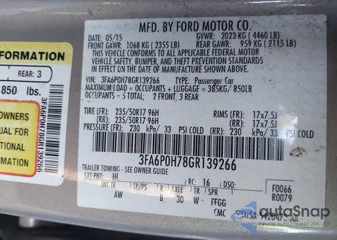 2016 Ford Fusion Se from USA, damaged, VIN 3FA6P0H78GR139266